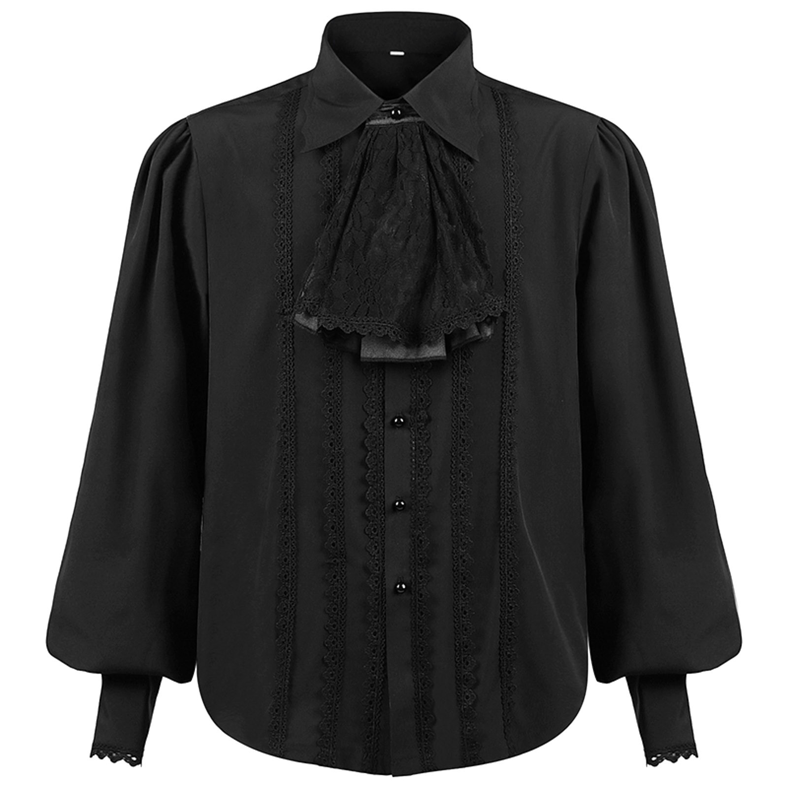 thumbnail image 2 of Camisa gótica de estilo medieval con cuello con volantes y manga larga para hombre - Poliéster - Liso - Fiesta/uso diario - Todas las tallas disponibles, 2 of 2